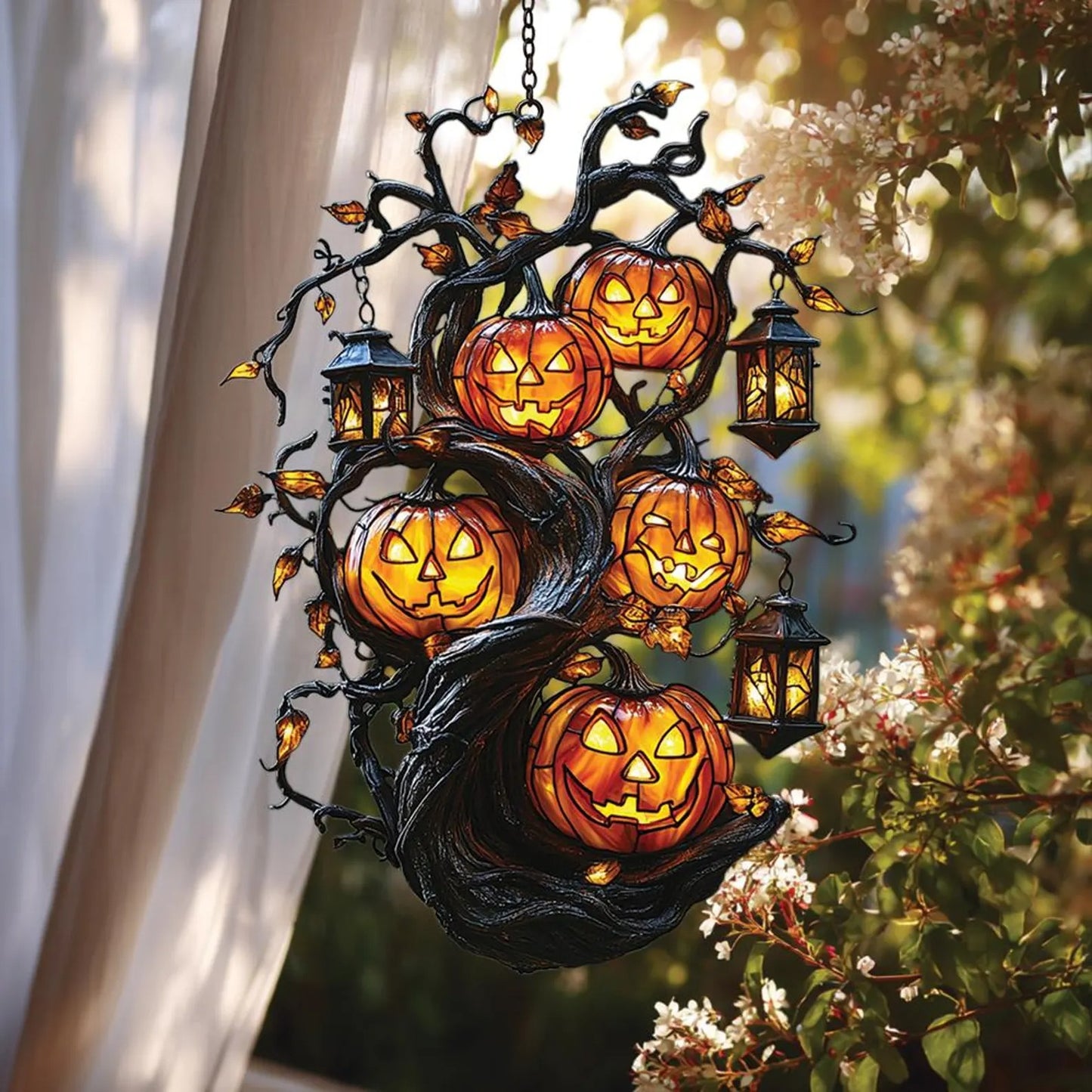 Jack-o’-lantern Tree Acrylic Window, Acrylic Window Hanging