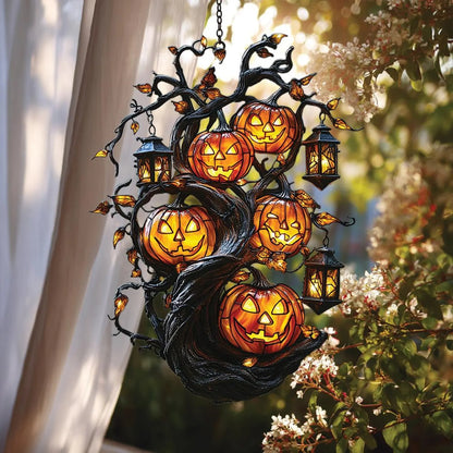 Jack-o’-lantern Tree Acrylic Window, Acrylic Window Hanging