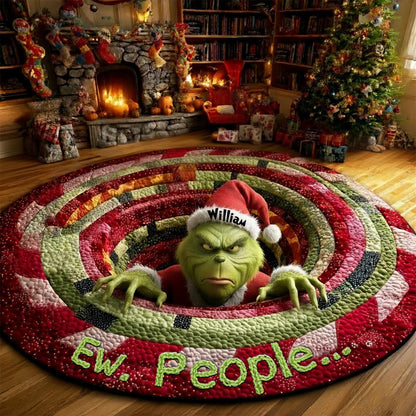 Grumpy Green Monster Personalized Quilted Round Mat