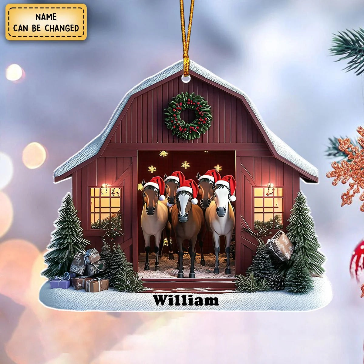 Personalized Horse Barn Christmas Shaped Ornament - Gift For Farmhouse