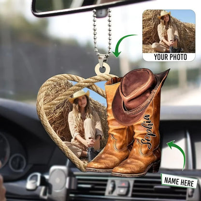 Custom Photo Western Cowboy Cowgirl Boots Hat Personalized Ornament