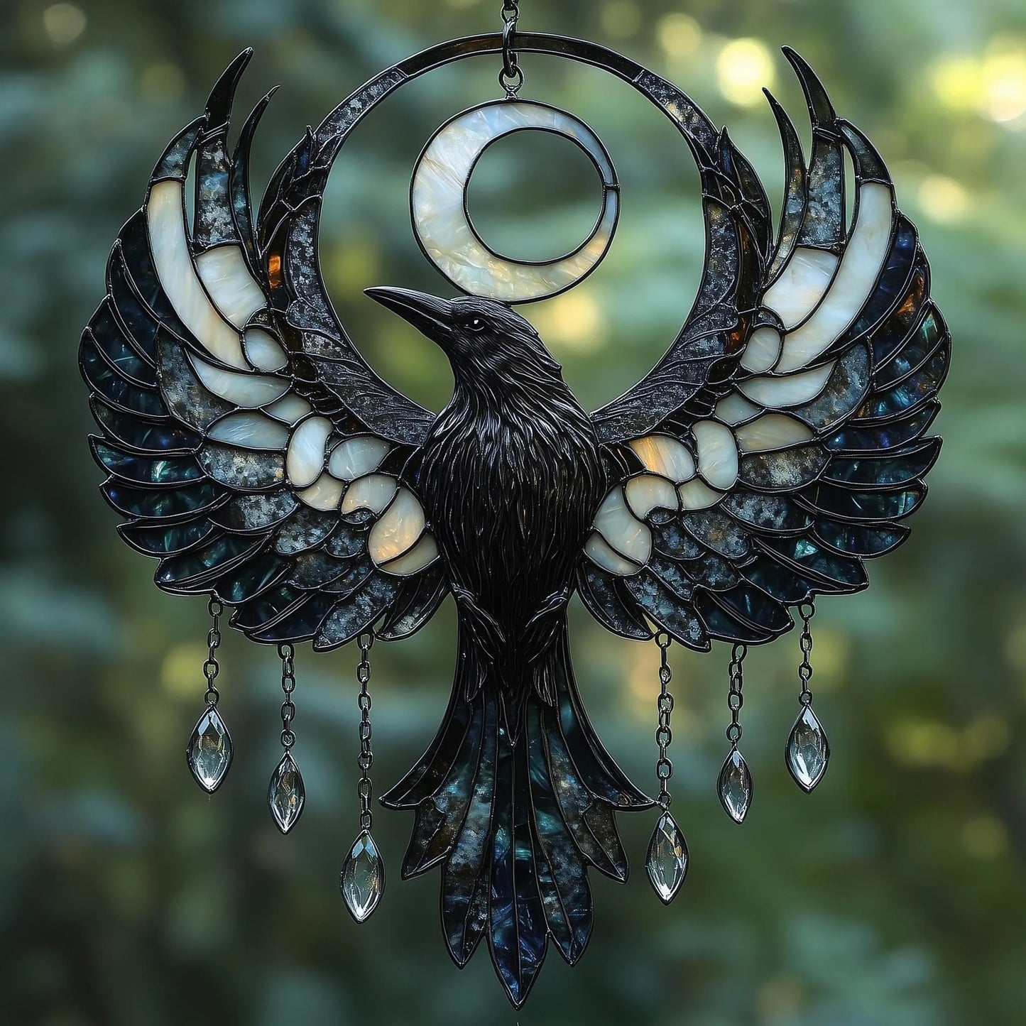 Crescent Moon Raven Acrylic Suncatcher, Acrylic Suncatcher window