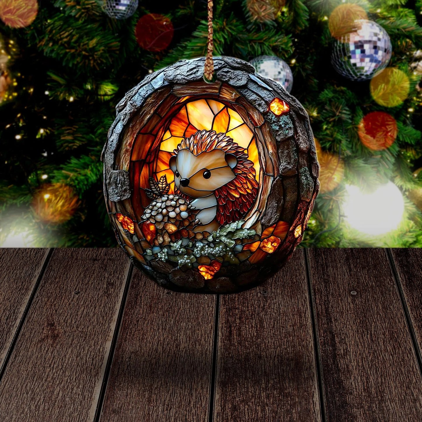 Cute Hedgehog Wood Ornament