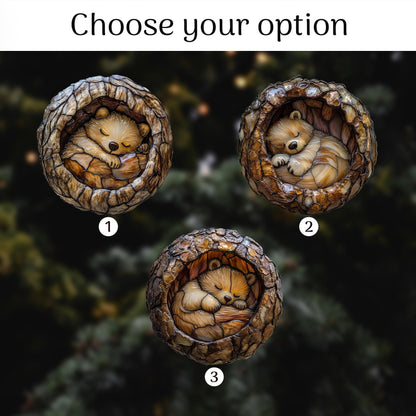 Ornament Baby Bear Sleeping Wood Ornament