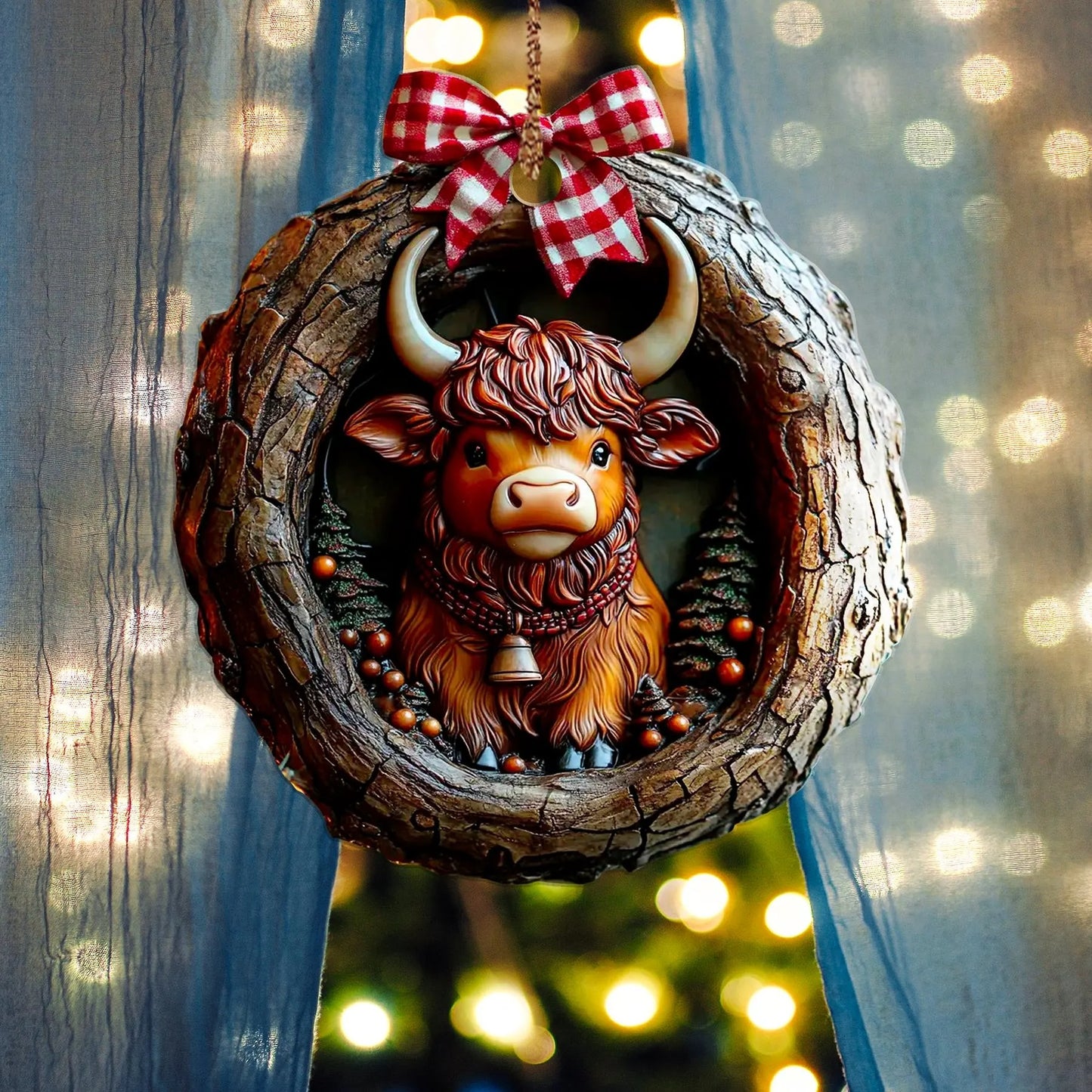 Cute Highland Cow Wood Ornament