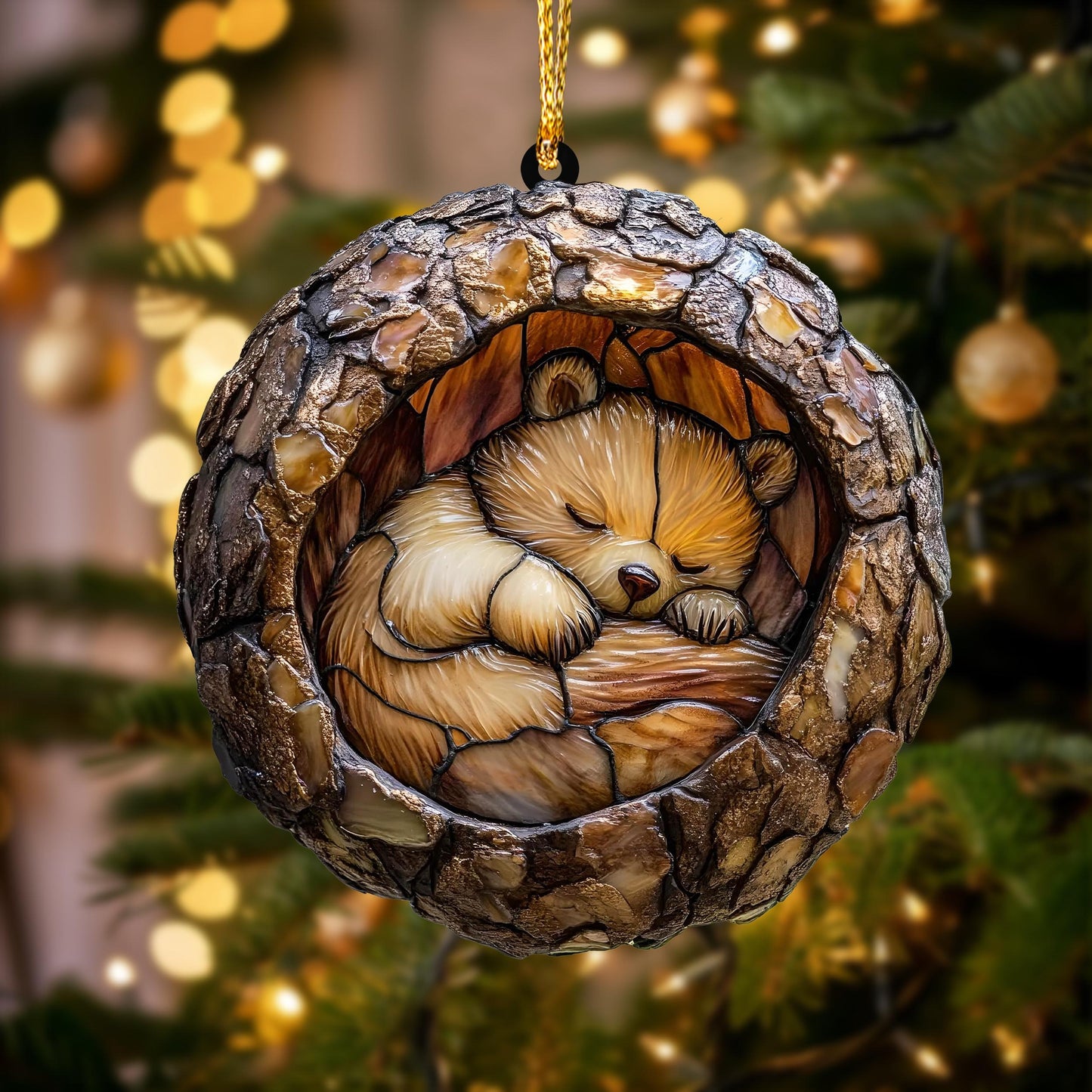 Ornament Baby Bear Sleeping Wood Ornament