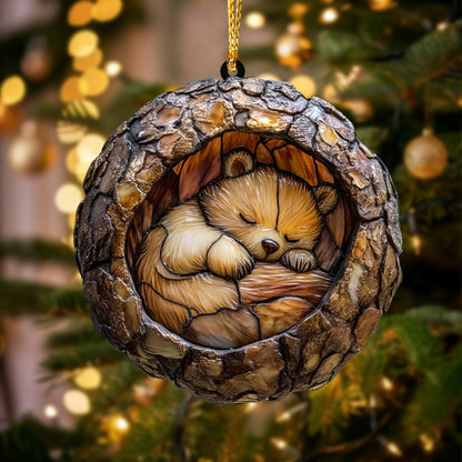 Ornament Baby Bear Sleeping Wood Ornament