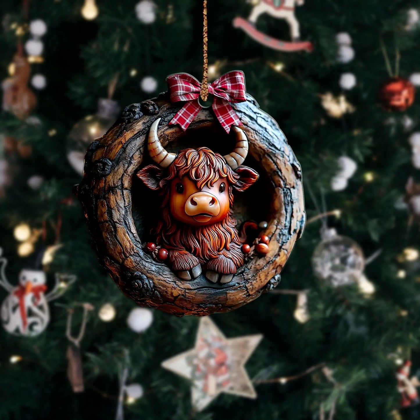 Cute Highland Cow Wood Ornament