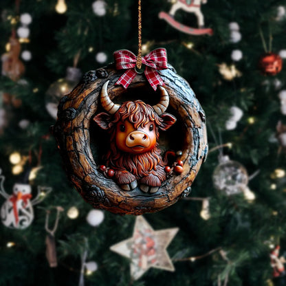 Cute Highland Cow Wood Ornament