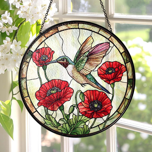 Stained Glass Hummingbird, Glass Suncatcher