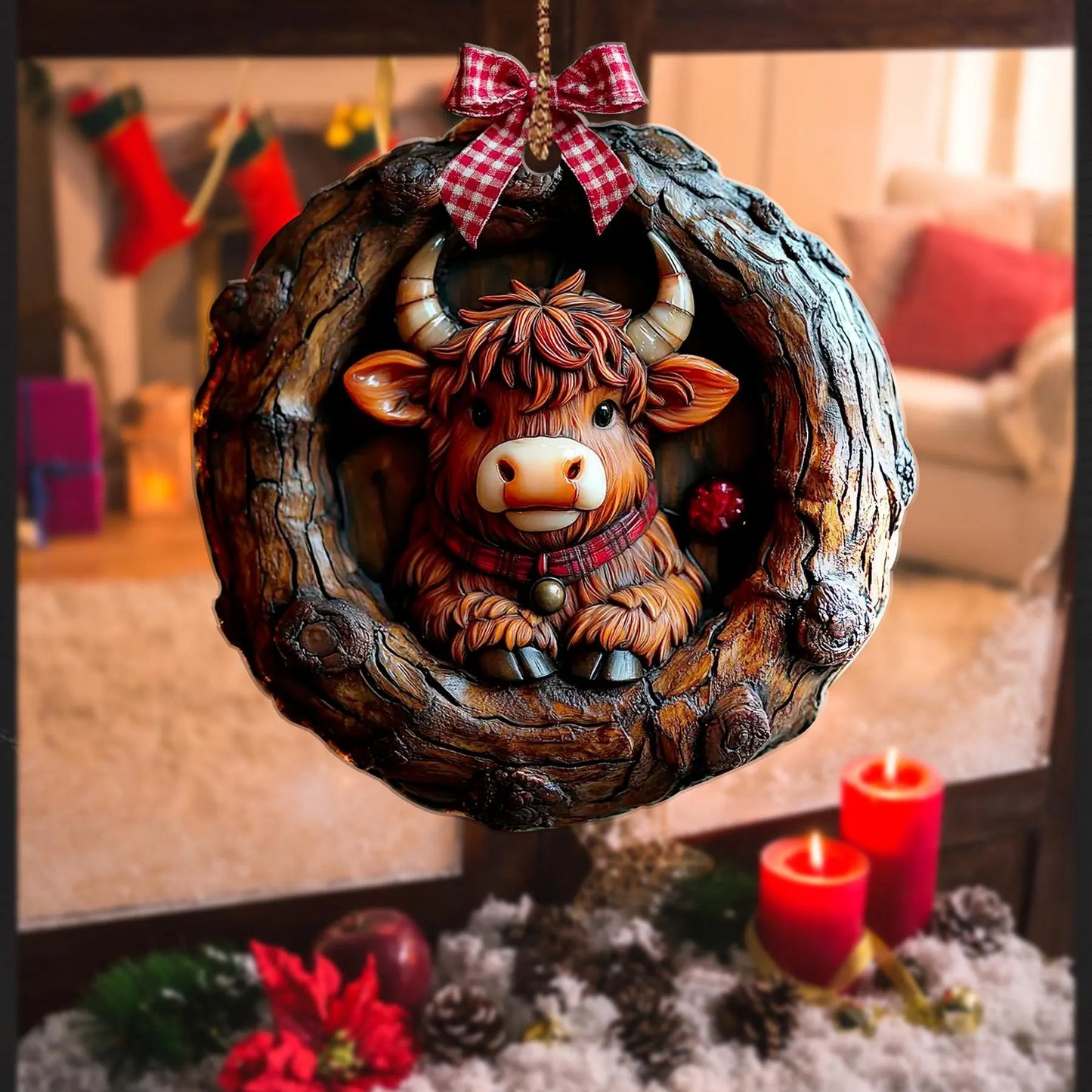 Cute Highland Cow Wood Ornament