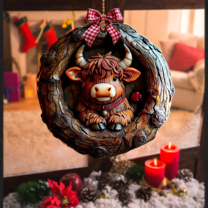 Cute Highland Cow Wood Ornament