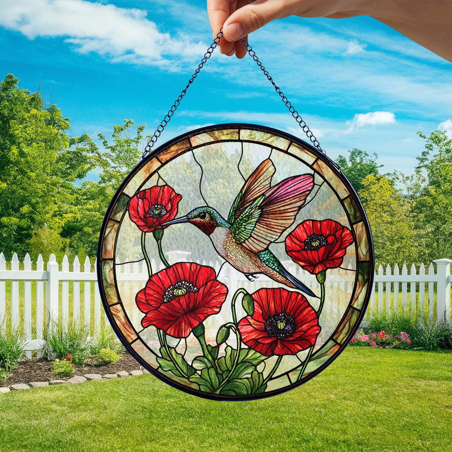 Stained Glass Hummingbird, Glass Suncatcher