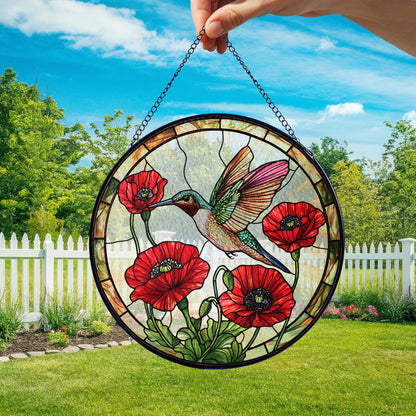 Stained Glass Hummingbird, Glass Suncatcher