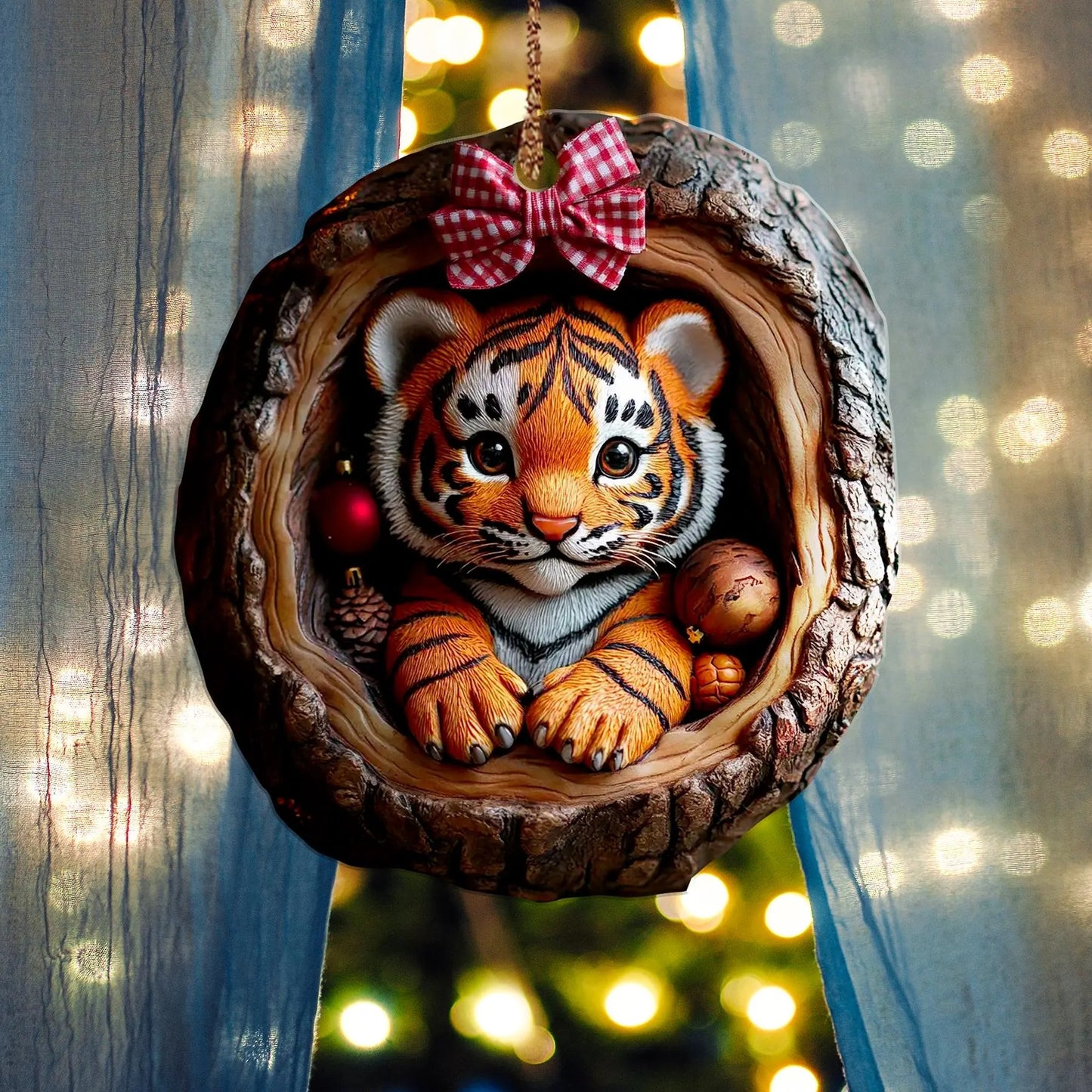 Cute Tiger Christmas Wood Ornament