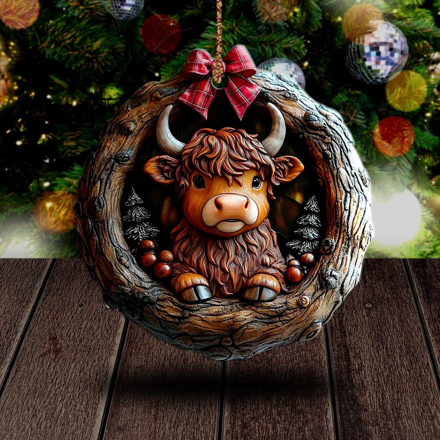 Cute Highland Cow Wood Ornament