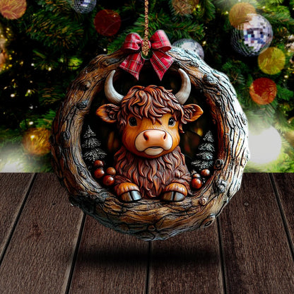 Cute Highland Cow Wood Ornament