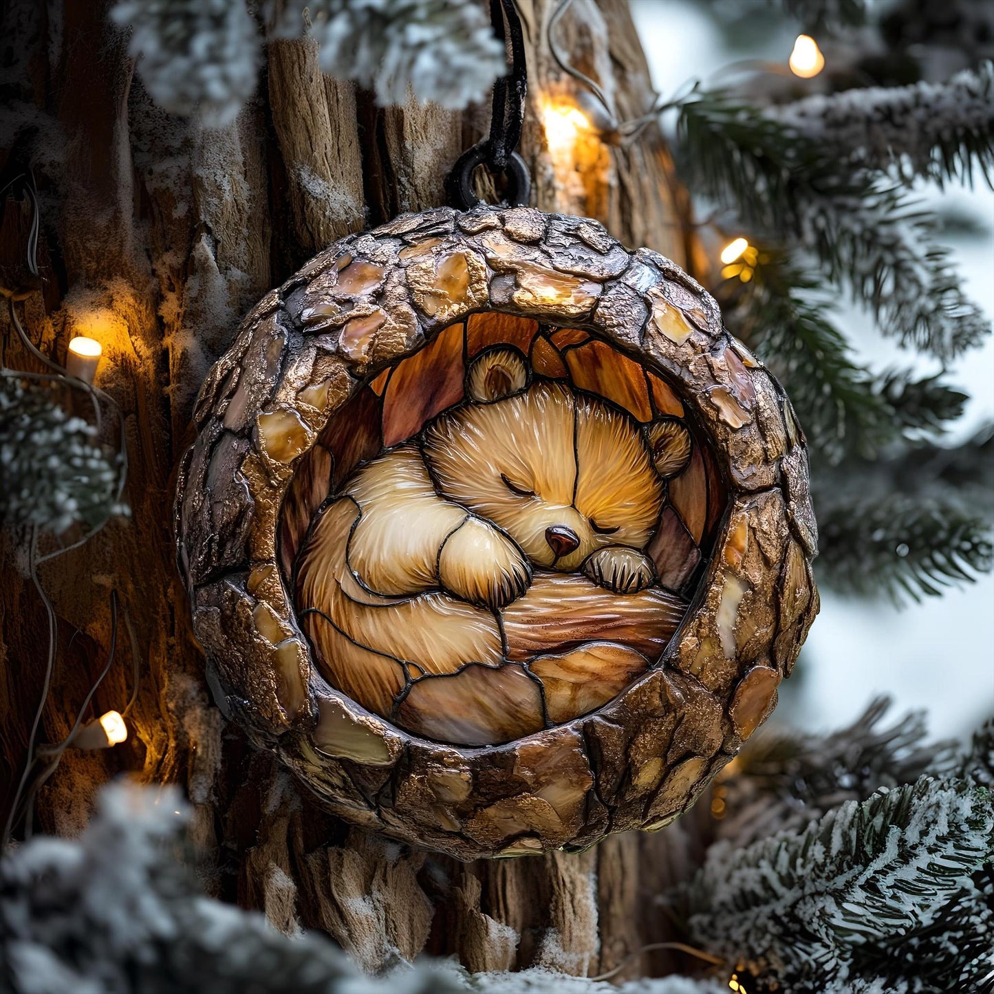 Ornament Baby Bear Sleeping Wood Ornament