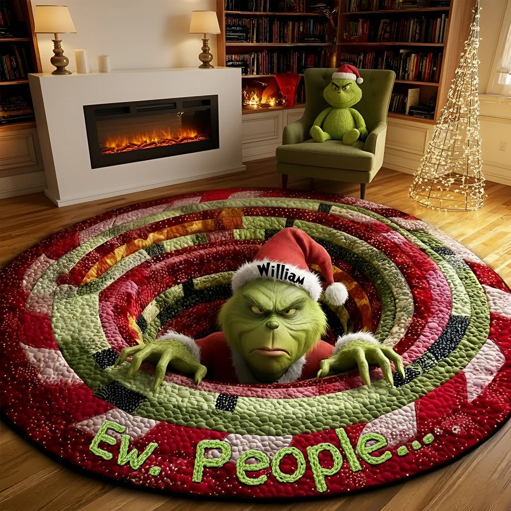 Grumpy Green Monster Personalized Quilted Round Mat