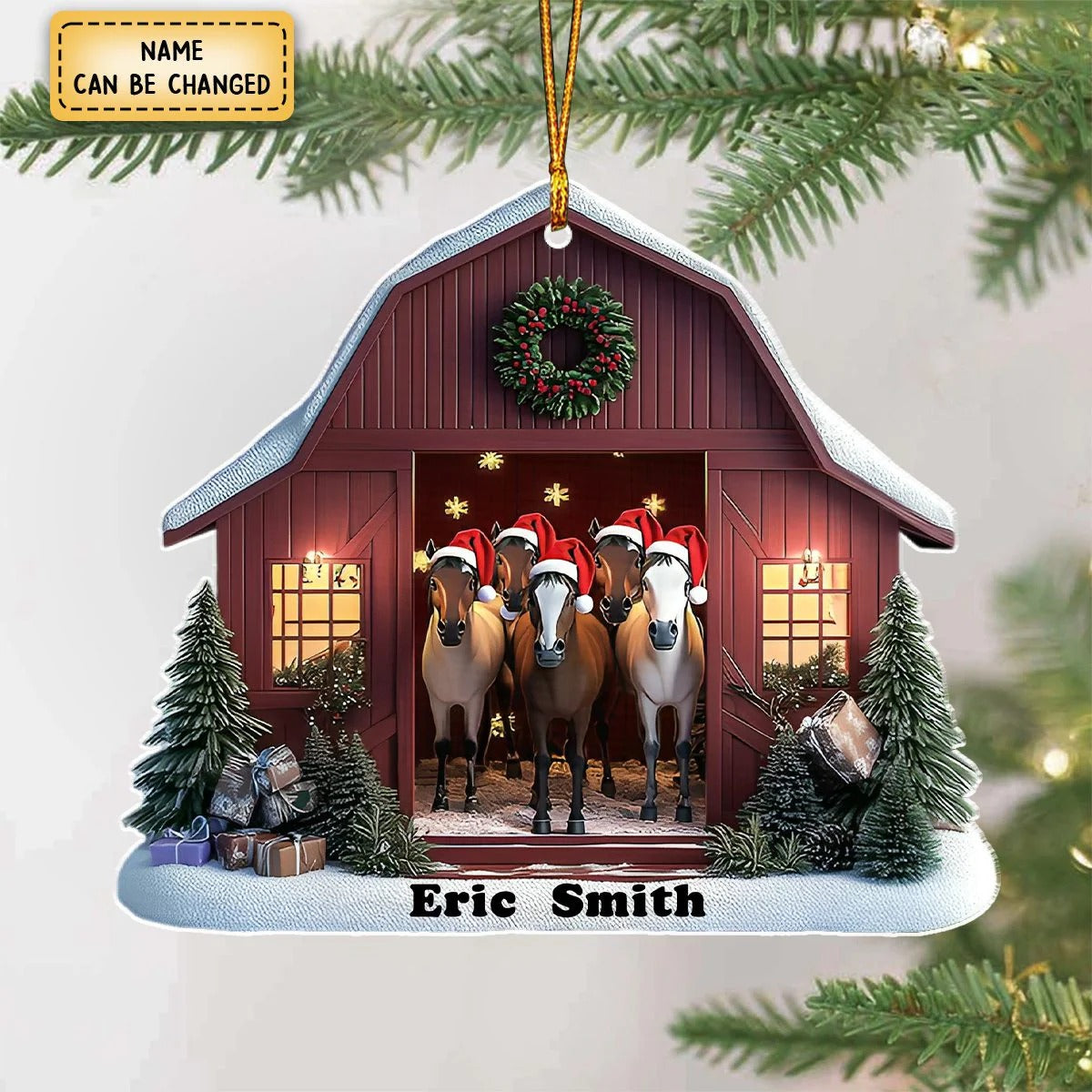 Personalized Horse Barn Christmas Shaped Ornament - Gift For Farmhouse