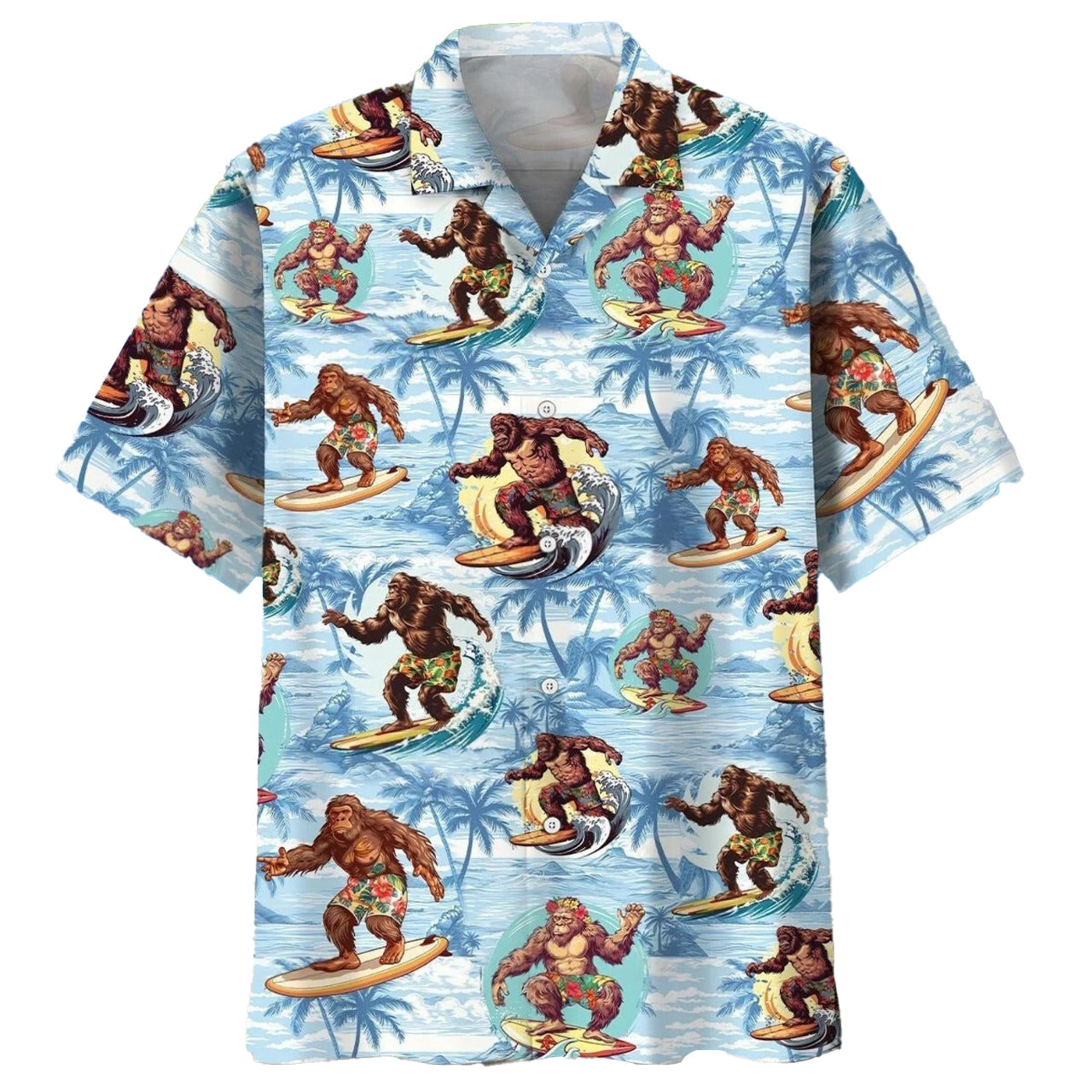 Bigfoot Surfing Hawaii Shirt, Funny Sasquatch Surfer Hawaiian Shirt