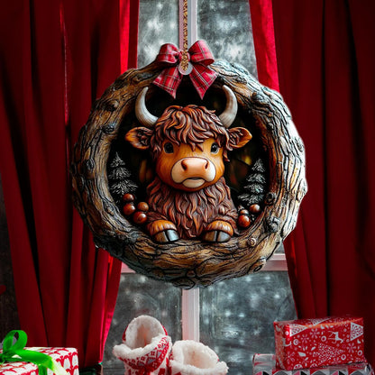 Cute Highland Cow Wood Ornament