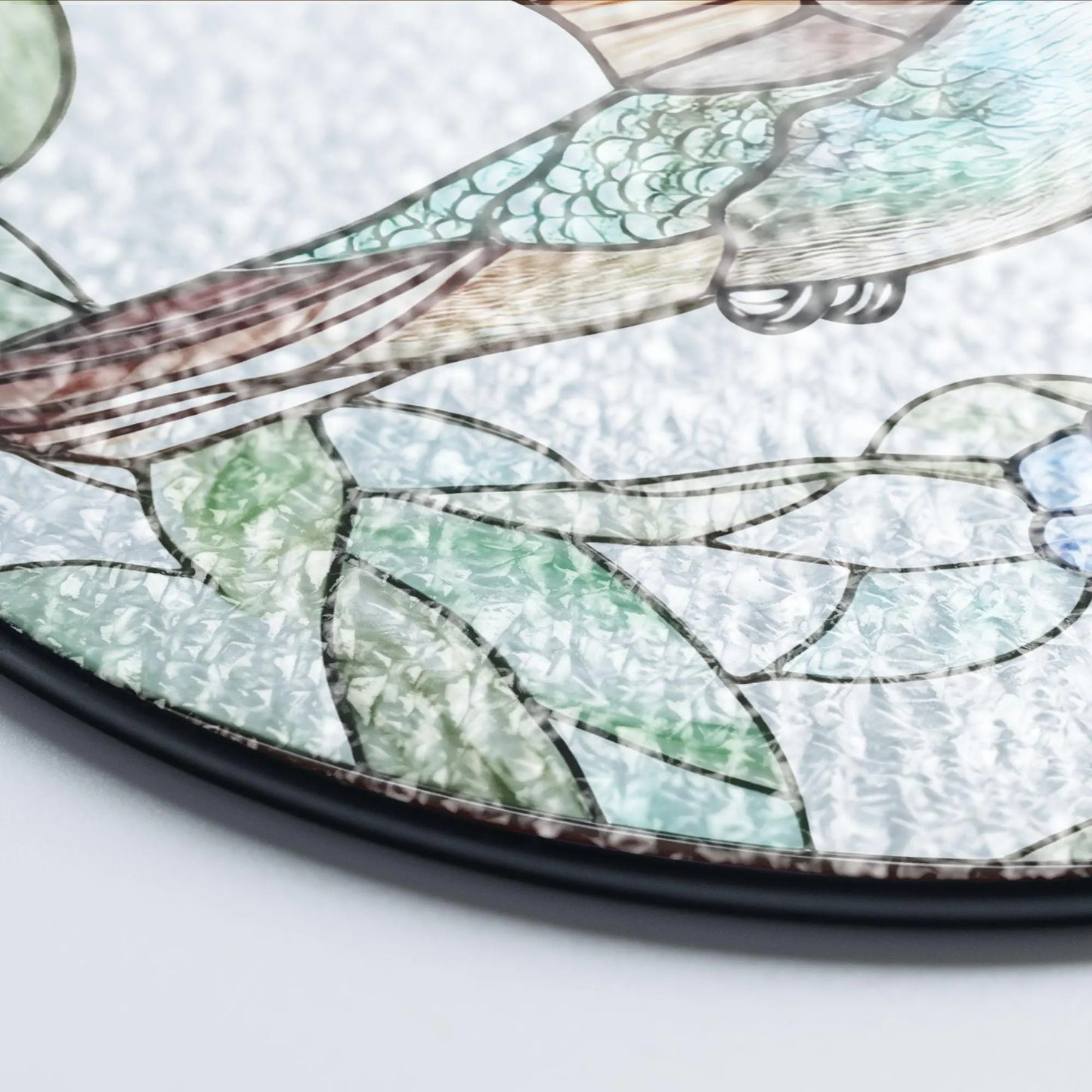 Hummingbird Stained Glass - Hummingbird Among Forget Me Not Flowers GLASS Suncatcher Hanging