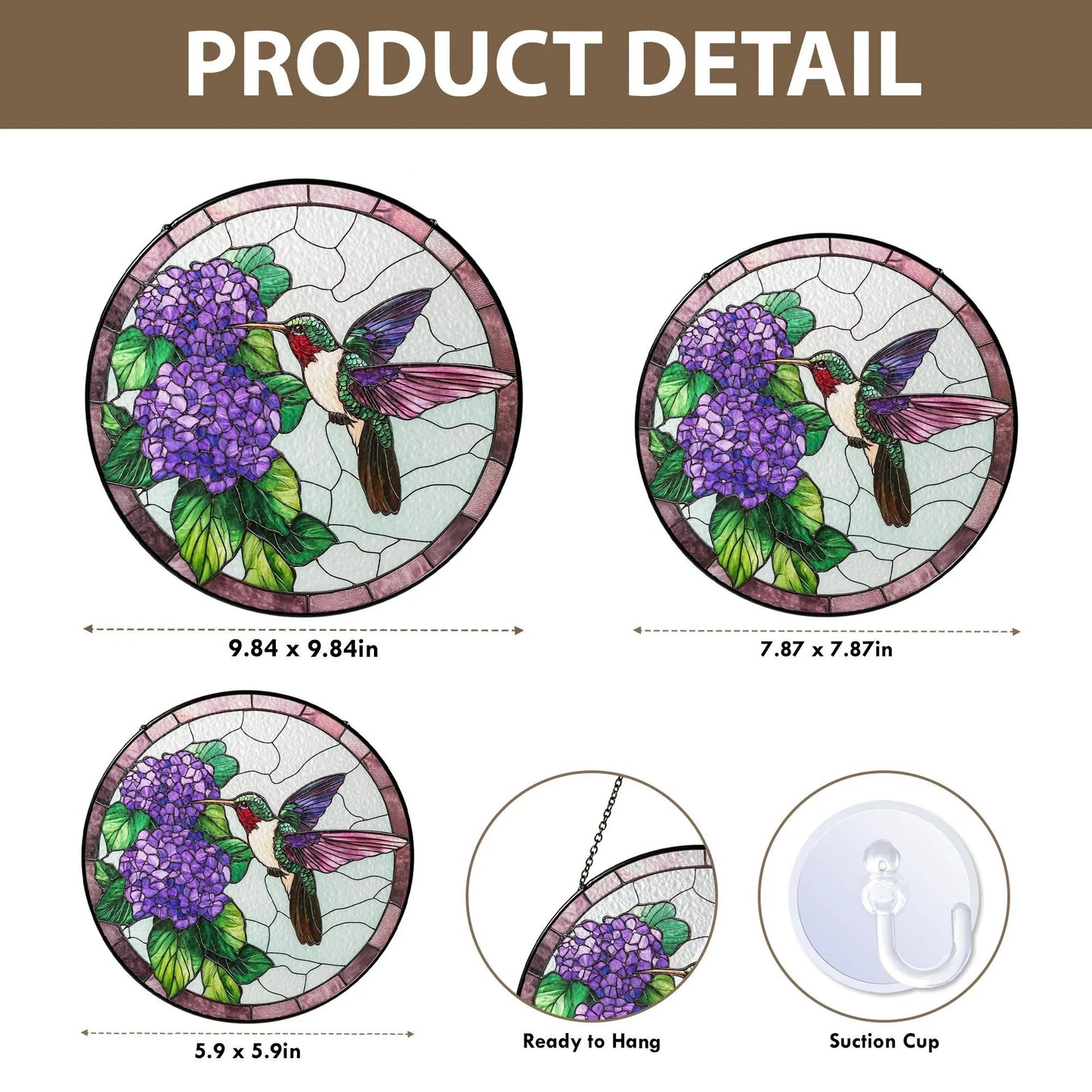 Stained Glass Hummingbird Hydrangeas Suncatcher