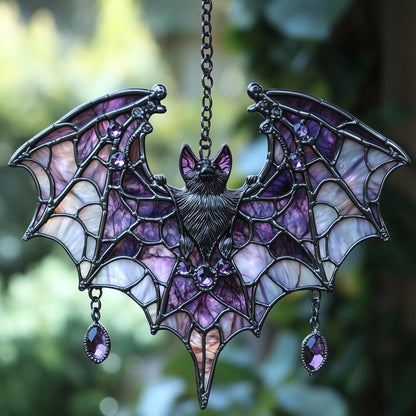 Purple Floral Bat Acrylic Window, Acrylic Window Hanging