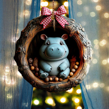 Cute Hippo Wood Ornament