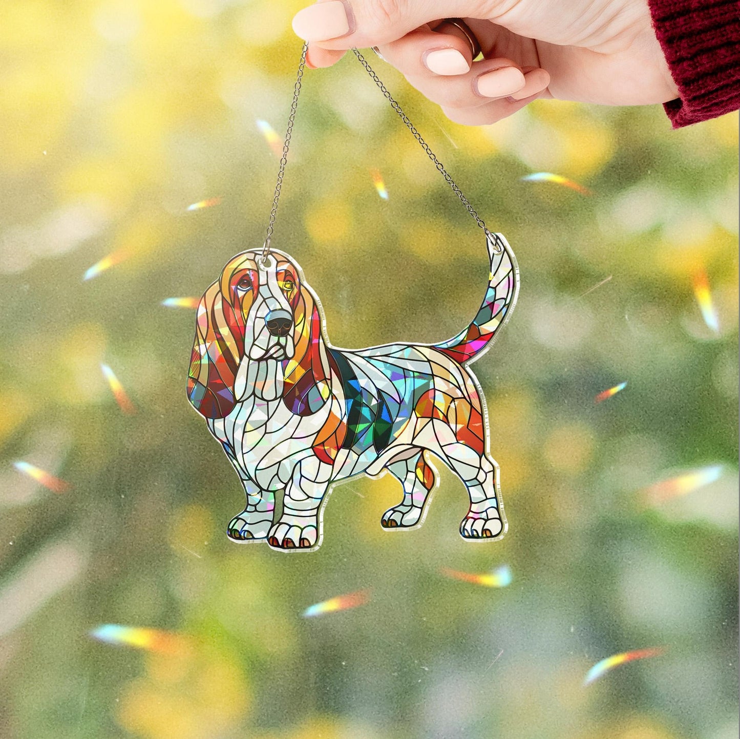 Hologram Basset Hound Acrylic Window Hanging