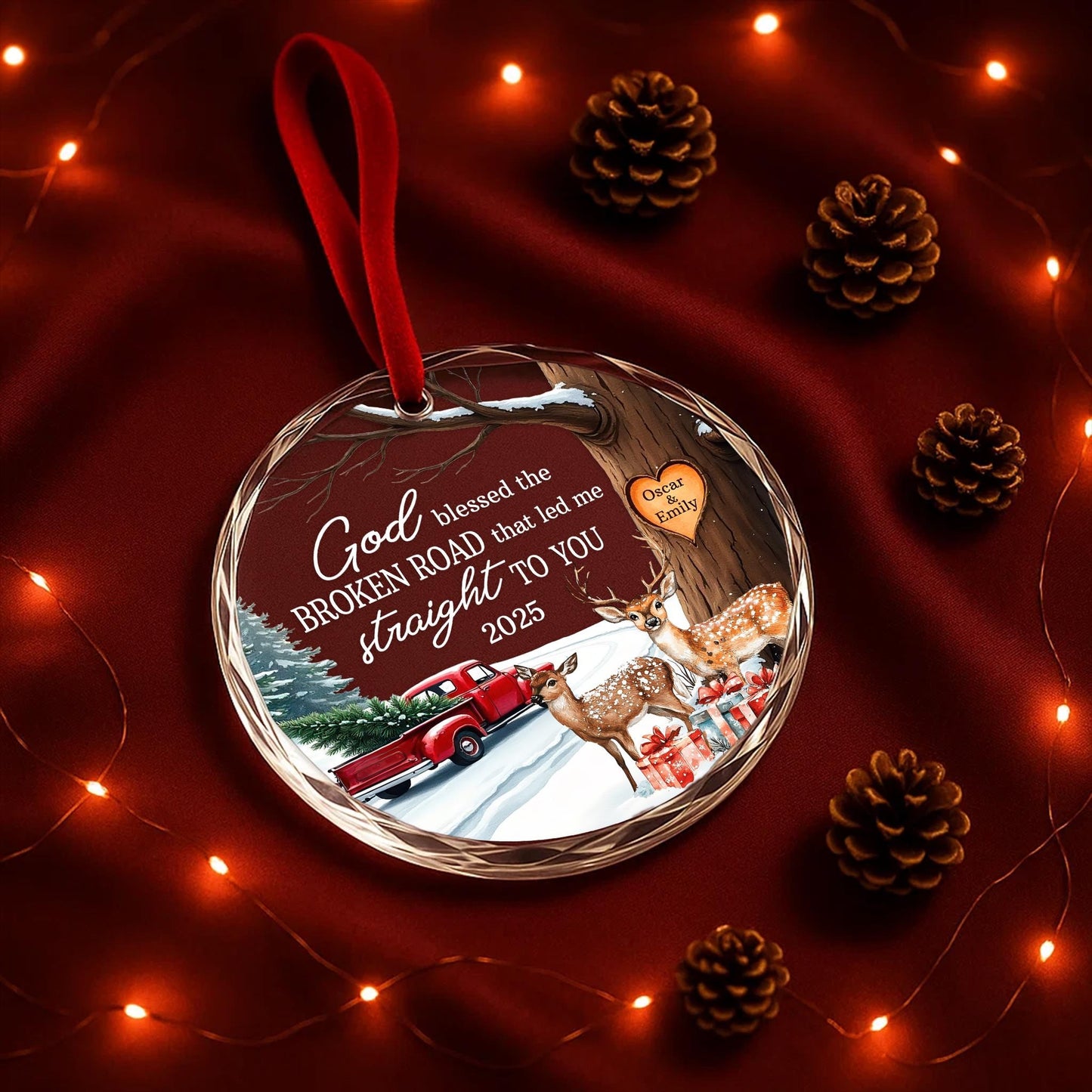 God Blessed the Broken Road Ornament, Circle Glass Ornament
