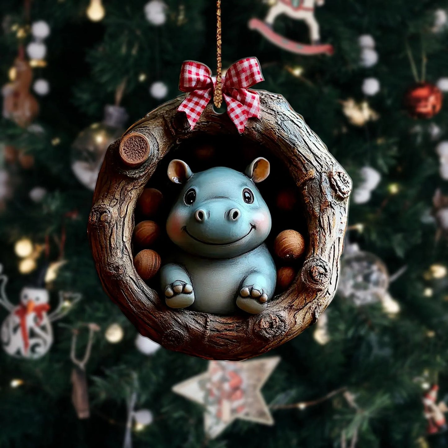 Cute Hippo Wood Ornament