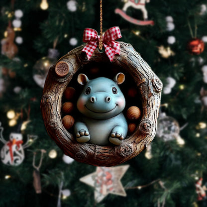 Cute Hippo Wood Ornament