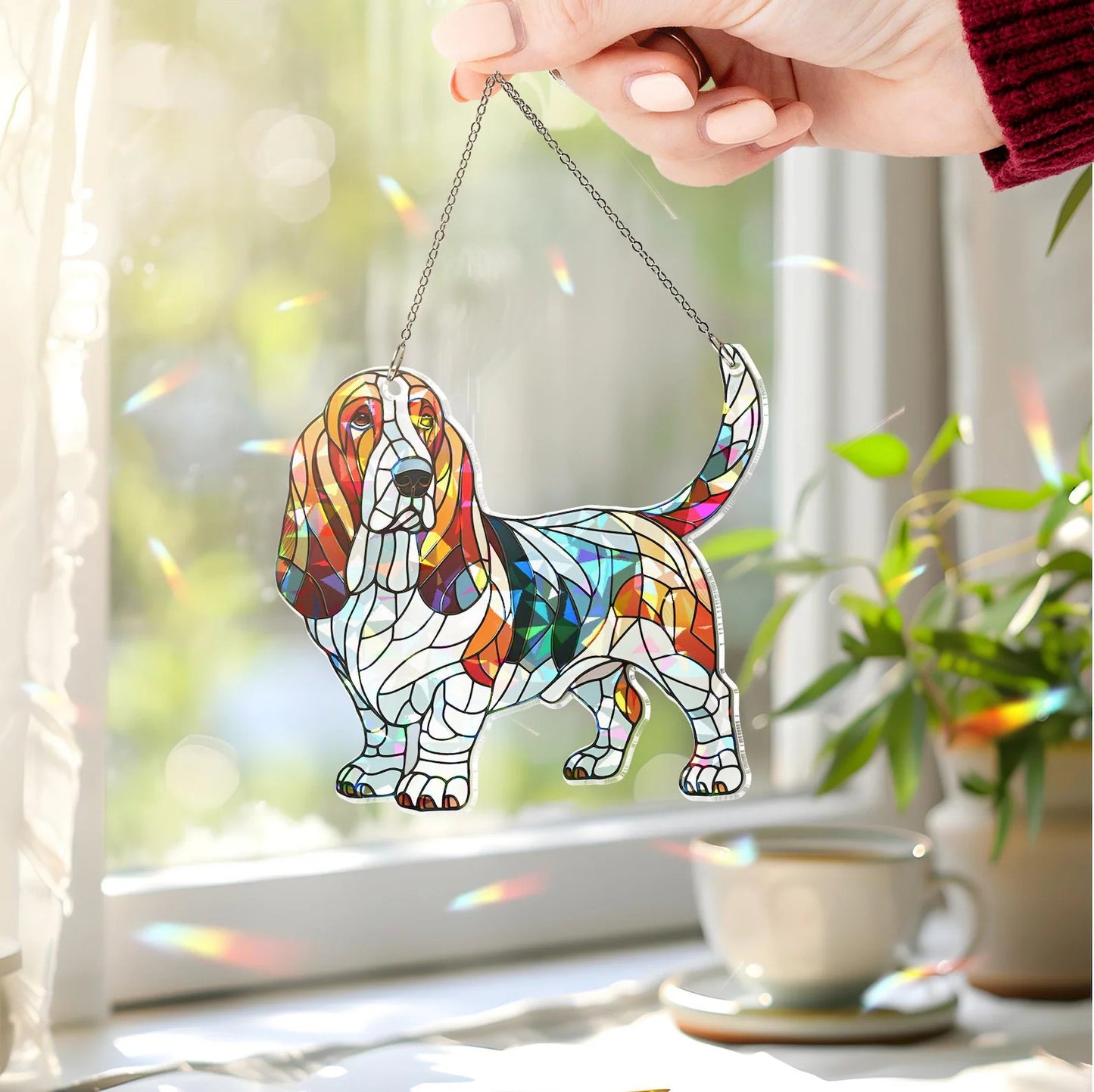 Hologram Basset Hound Acrylic Window Hanging