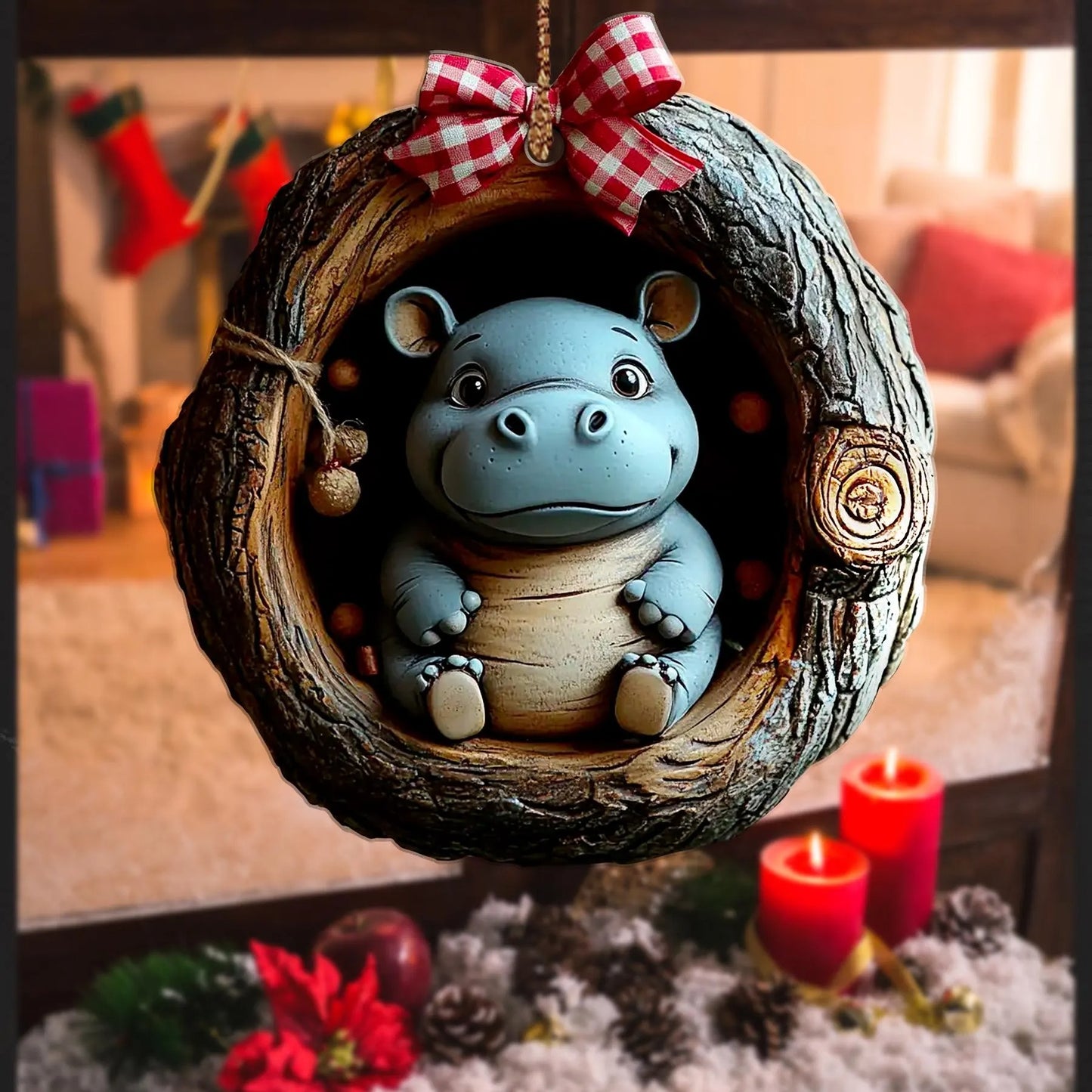 Cute Hippo Wood Ornament