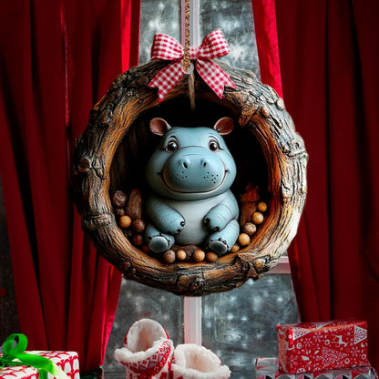 Cute Hippo Wood Ornament
