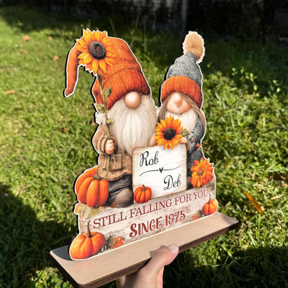 Gnome Couple Growing Old Together Wooden Standing