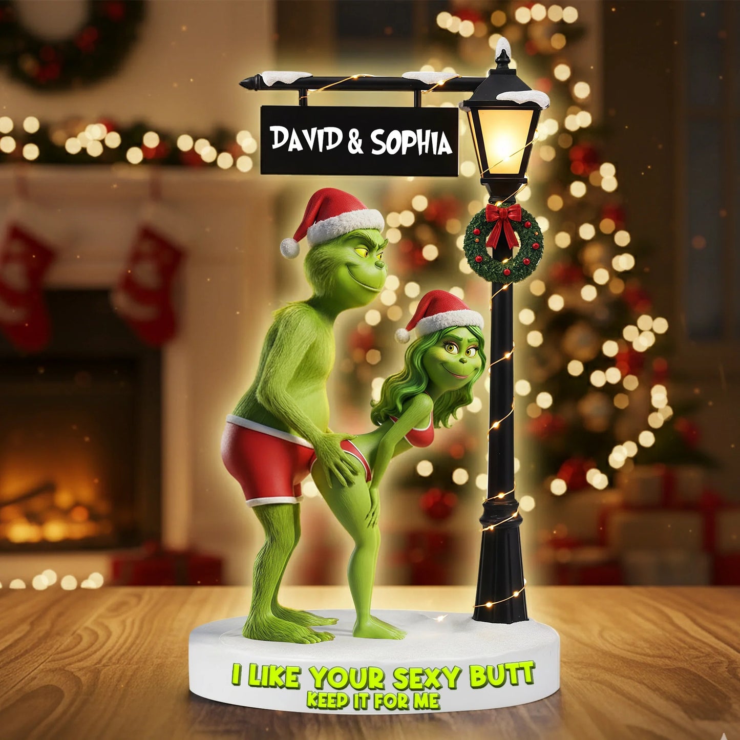 Cheeky Green Monster Couple Acrylic Light Box, Personalized Gift For Couples