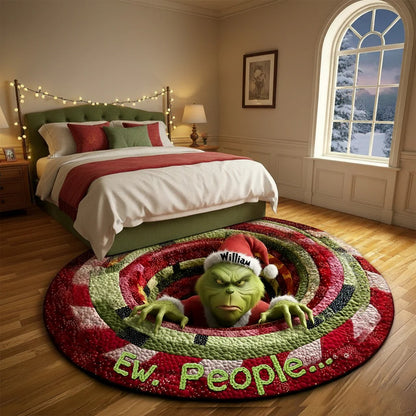 Grumpy Green Monster Personalized Quilted Round Mat