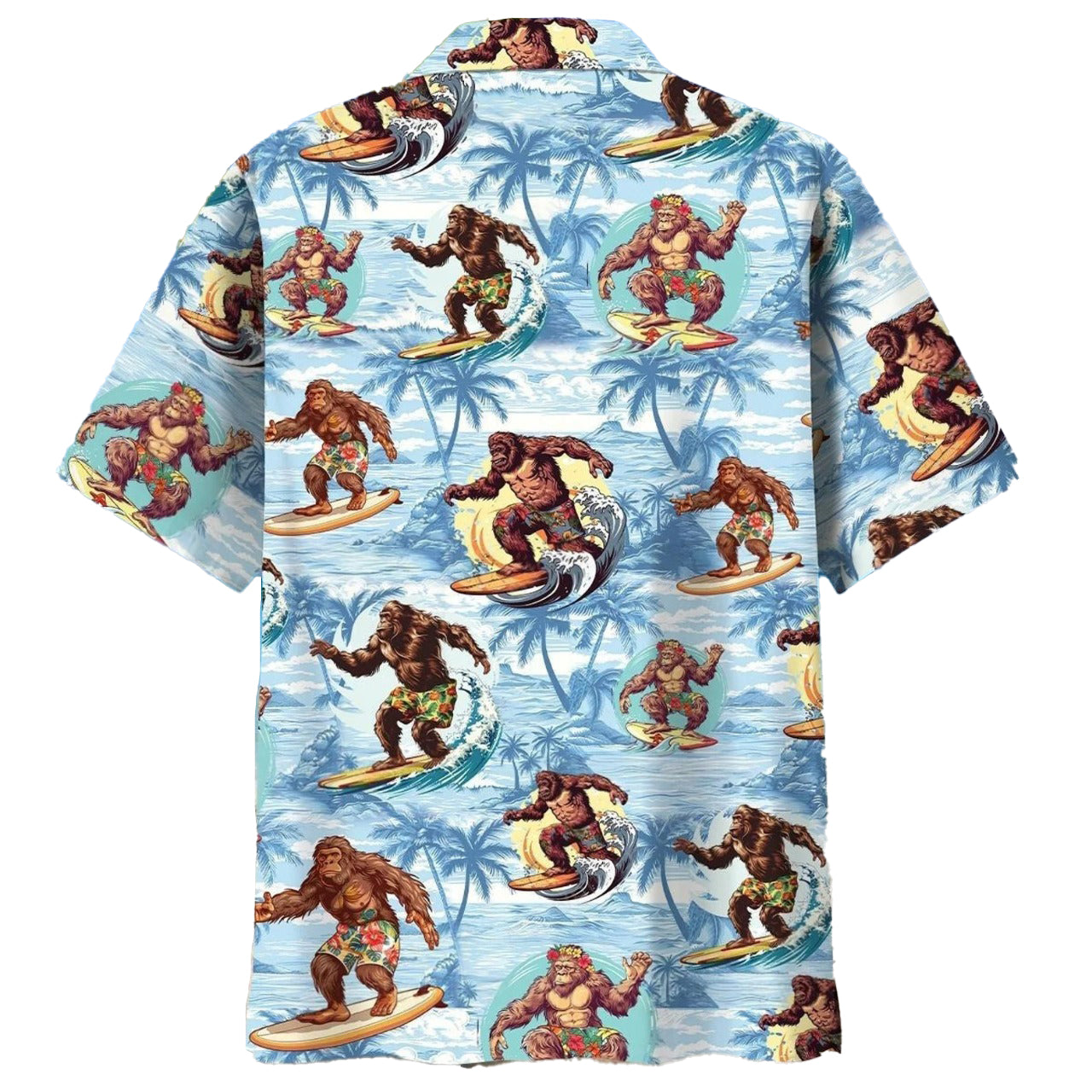 Bigfoot Surfing Hawaii Shirt, Funny Sasquatch Surfer Hawaiian Shirt