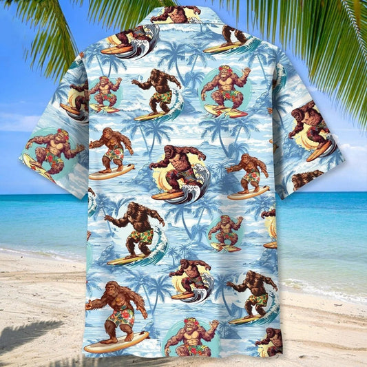 Bigfoot Surfing Hawaii Shirt, Funny Sasquatch Surfer Hawaiian Shirt