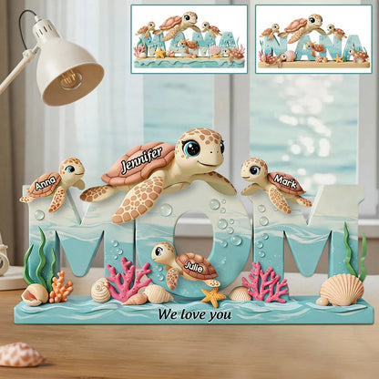 Mama Turtle - Personalized Mother Custom Shaped Acrylic Plaque