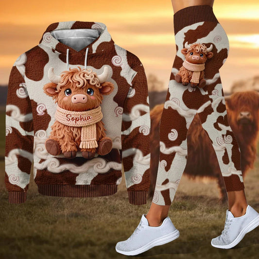 Cute Highland Cow - Personalized Hoodie and Leggings