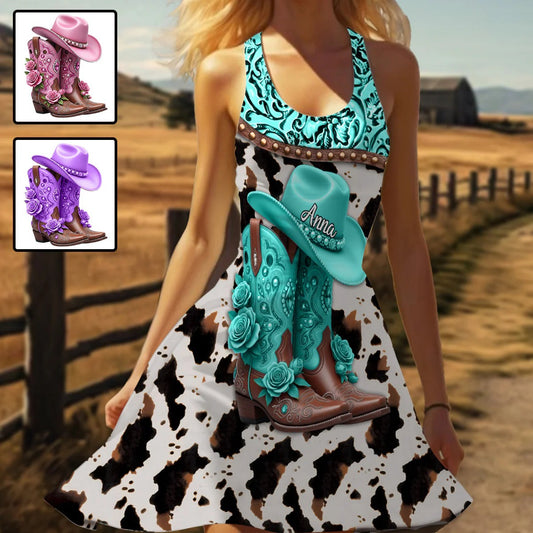 Western Cowgirl Boots - Personalized Sleeveless Dress