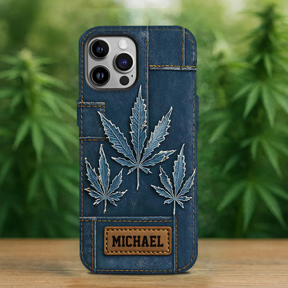 Distressed Denim Marijuanas, Personalized Weed Full Print Phone Case