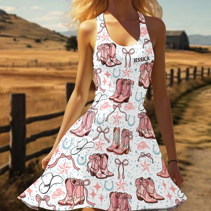 Coquette Cowgirl Boots and Bows - Personalized Sleeveless Dress