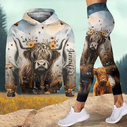 Personalized Cute Cow - Highland Cow Hoodie and Leggings