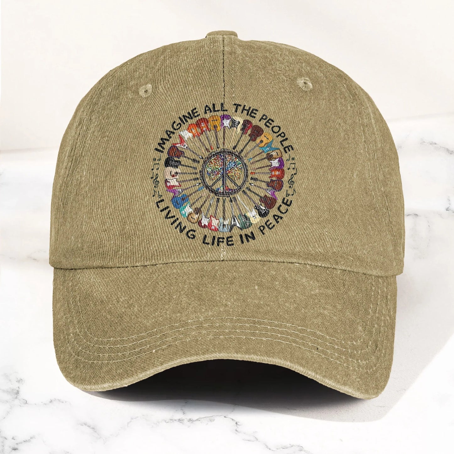 Imagine All The People Living Life In Peace Denim Cap – Retro Music Cap Gift For Dad