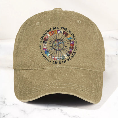 Imagine All The People Living Life In Peace Denim Cap – Retro Music Cap Gift For Dad